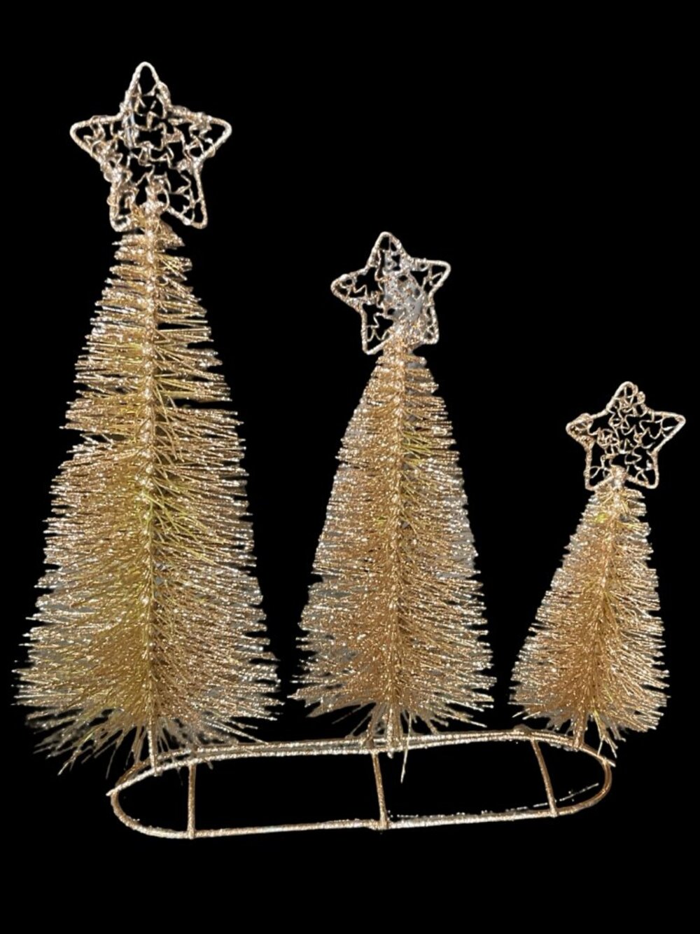 🏡 5/$25 - Gold Triple Wire Brush Style Christmas Trees w/ Star Toppers